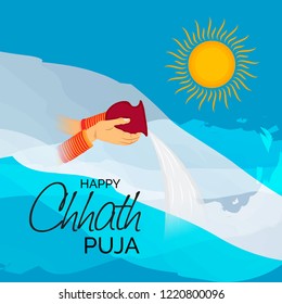 Vector illustration of a Background And Poster For Indian festival Happy Chhath Puja.