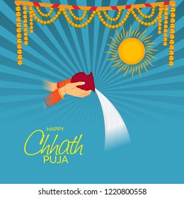 Vector illustration of a Background And Poster For Indian festival Happy Chhath Puja.