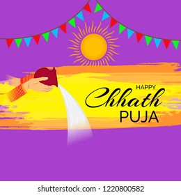 Vector illustration of a Background And Poster For Indian festival Happy Chhath Puja.