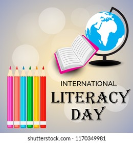 Vector illustration of a background or poster for International Literacy Day.