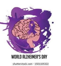 Vector illustration of a Background Or Poster for World Alzheimer's Day with purple awareness ribbon on September 21.