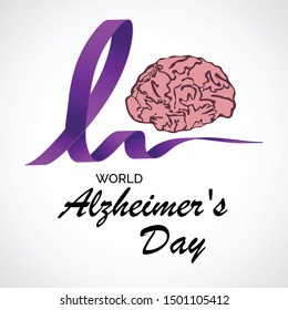 Vector illustration of a Background Or Poster for World Alzheimer's Day with purple awareness ribbon on September 21.