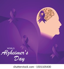 Vector illustration of a Background Or Poster for World Alzheimer's Day with purple awareness ribbon on September 21.