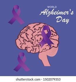 Vector illustration of a Background Or Poster for World Alzheimer's Day with purple awareness ribbon on September 21.