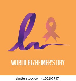 Vector illustration of a Background Or Poster for World Alzheimer's Day with purple awareness ribbon on September 21.