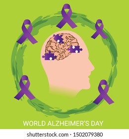 Vector illustration of a Background Or Poster for World Alzheimer's Day with purple awareness ribbon on September 21.