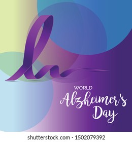 Vector illustration of a Background Or Poster for World Alzheimer's Day with purple awareness ribbon on September 21.