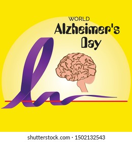Vector illustration of a Background Or Poster for World Alzheimer's Day with purple awareness ribbon on September 21.