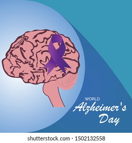 Vector illustration of a Background Or Poster for World Alzheimer's Day with purple awareness ribbon on September 21.