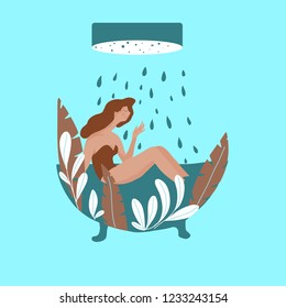 Vector illustration background of pretty girl Enjoying a bath in a fashion style bath tub