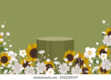 Vector illustration. Background for product presentation. Cosmetic product platform. Flower podium. Advertising background.