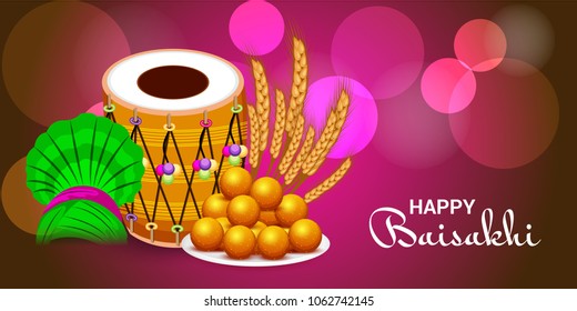 Vector illustration of a Background for Punjabi Festival Happy Baisakhi Celebration.