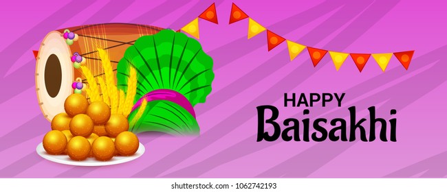 Vector illustration of a Background for Punjabi Festival Happy Baisakhi Celebration.