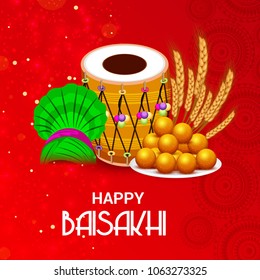 Vector illustration of a Background for Punjabi Festival Happy Baisakhi Celebration.