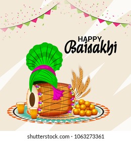 Vector illustration of a Background for Punjabi Festival Happy Baisakhi Celebration.
