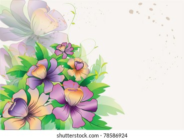 vector illustration of background of purple flowers with leaves