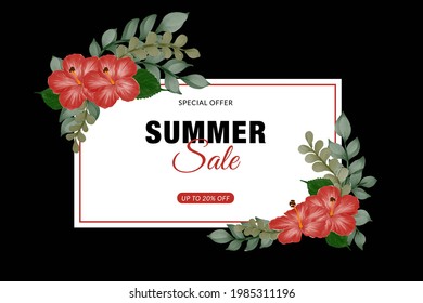 Vector illustration background with red flowers and leaves made for social media banners, poster and others. Style with copy space for text.
