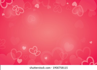 Vector illustration. Background in red or pink colors with a frame of hearts of different shapes and sizes. Valentines or love theme. Wrapping paper or decoration.