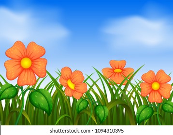 vector illustration of Background scene with flowers in garden