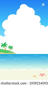 Vector illustration background of sea, clouds and palm trees