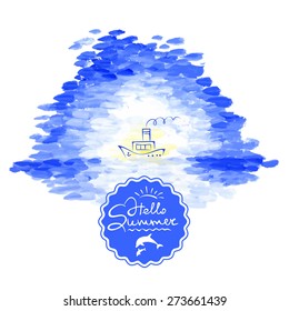 Vector illustration, background - sea and steamship