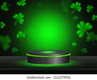 Vector illustration background with shining stage and green clover for St Patricks day design