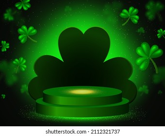 Fondo de la ilustración del vector con escenario brillante y trébol verde para el diseño del día de St Patricks
