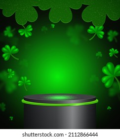 Fondo de la ilustración del vector con escenario brillante y trébol verde para el diseño del día de St Patricks