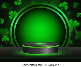 Vector illustration background with shining stage and green clover for St Patricks day design