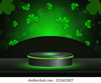 Vector illustration background with shining stage and green clover for St Patricks day design