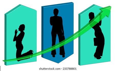 Vector illustration background with a silhouette of a businesswoman.