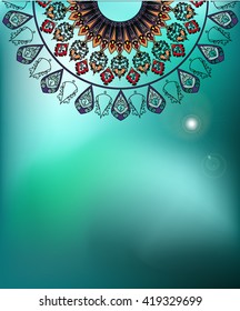 Vector illustration background of the sky with colorful mandala. Lace ethnic, retro, Islamic mandala.