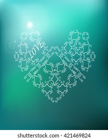 Vector illustration background of the sky with heart. Lace ethnic, retro, Islamic mandala.