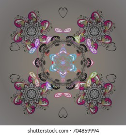 Vector illustration. Background with snowflakes. Isolated cute snowflakes on colorful background.