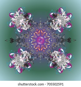 Vector illustration. Background with snowflakes. Isolated cute snowflakes on colorful background.