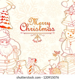 vector illustration of background with snowman and Santa Claus for Christmas