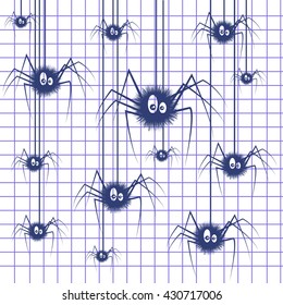 Vector illustration of the background with spiders on a notebook paper. 