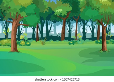 Vector illustration background of the spring scenery with green grass and blue sky