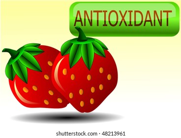 Vector illustration or background of strawberry and antioxidant glossy icon or button

