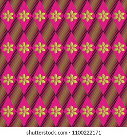 Vector illustration background of striped rhombuses and decorative flowers.  Design elements for Scrapbook. Can be used for wallpapers, fills images, background, surface