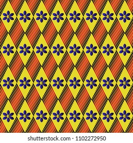 Vector illustration background of striped rhombuses and decorative flowers.  Design elements for Scrapbook. Can be used for wallpapers, fills images, background, surface