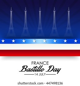 Vector illustration of a background with stylish text for France Independence Day.