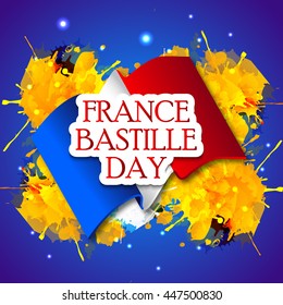 Vector illustration of a background with stylish text for France Bastille Day.