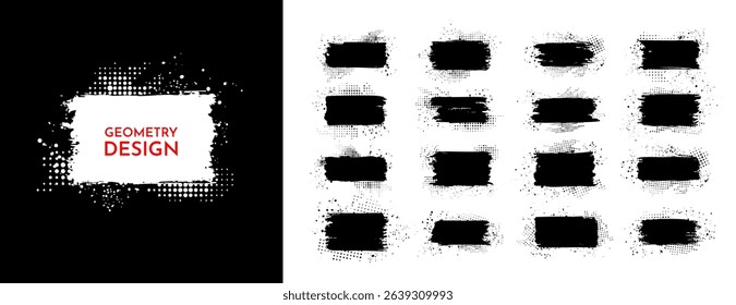 Vector illustration. Background for text. Isolated grunge traces banners set. Black paint. Brush ink stroke. Element for design poster, cover, invitation, gift card, flyer, social media, promotion