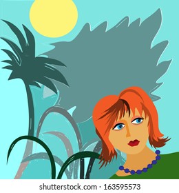 Vector illustration of background for text with young woman.