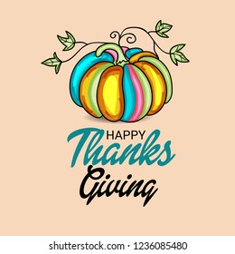  Vector illustration of a Background for Thanksgiving Day. Autumn Seasonal lettering.