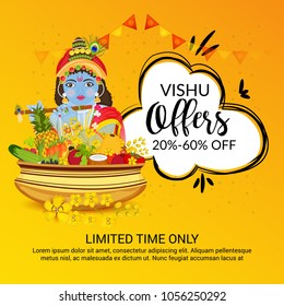 Vector illustration of a Background for Traditional Indian Festival Vishu Celebration in Kerala India.