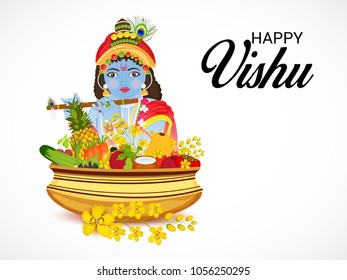 Vector illustration of a Background for Traditional Indian Festival Vishu Celebration in Kerala India.