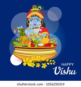 Vector illustration of a Background for Traditional Indian Festival Vishu Celebration in Kerala India.