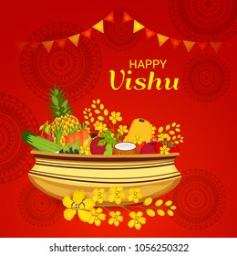 Vector illustration of a Background for Traditional Indian Festival Vishu Celebration in Kerala India.